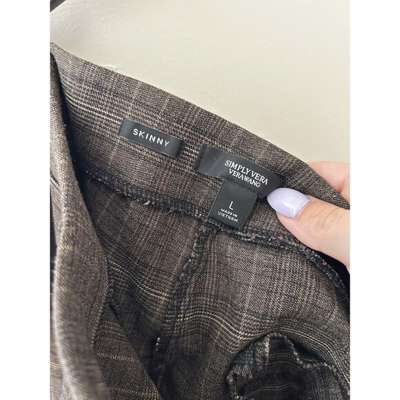 Simply Vera Wang Skinny Women’s Large Twill Plaid Pull On Pant Academia Career - Picture 3 of 5
